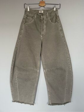 Citizens Of Humanity Olive Gray Relaxed Wide-Leg Jeans with Frayed Hem